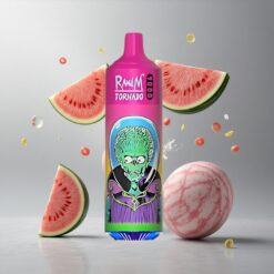Watermelon Bubble Gum RandM Fumot Tornado 9000 Görögdinnye Bubble Gum 9000 Füst 850 mAh Tölthető Akkumulátor 18 mL E-liquid Mesh Tekercs Elegáns RGB Kijelző 54 Íz Nikotin Opciók: 0%2%3%5% vape Hungary